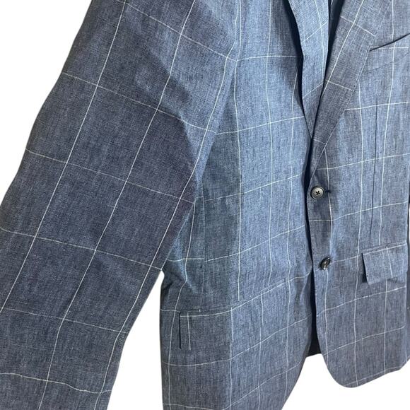 Faherty Men’s Sz 42 Reserve Linen Windowpane Blazer in Blue Steel Plaid New NWT - Picture 5 of 10